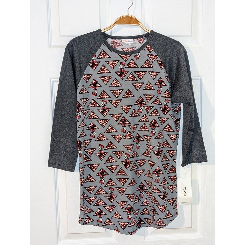 LuLaRoe Disney Randy Baseball Tee Minnie Mouse Bows‎ Gray Top Size Small NWT